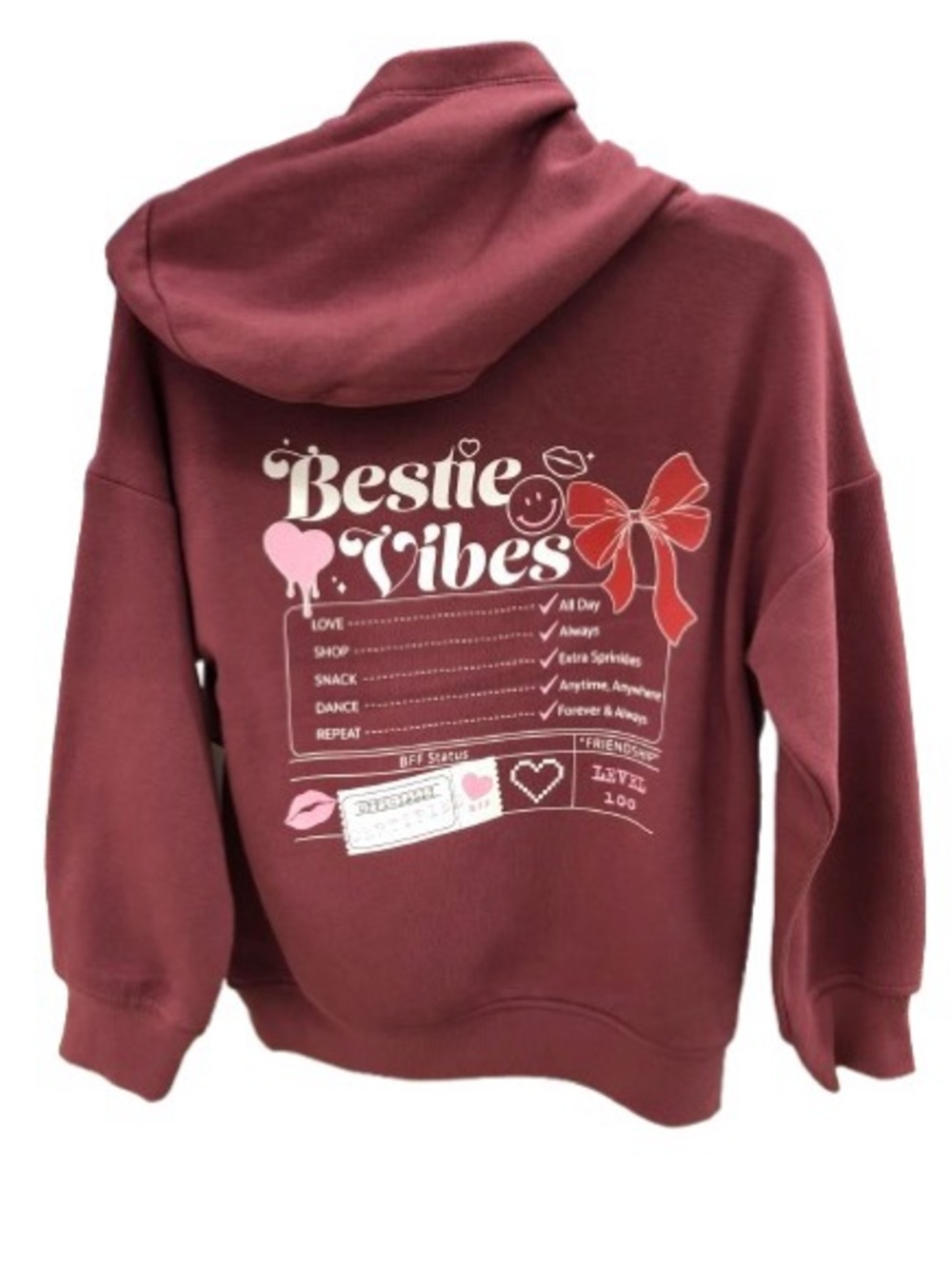 NEW WEEKEND ACADEMY Bestie Vibes Graphic Hoodie Red Girl’s